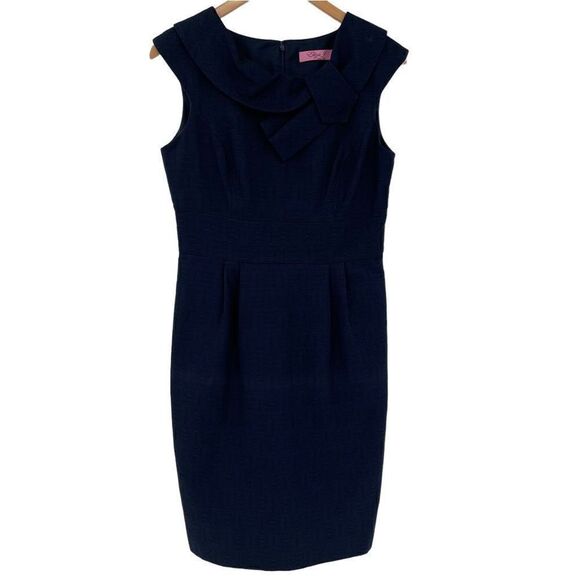 Eliza J Sleeveless Sheath Dress Knee Length Navy Blue Career Office Wedding 8 - Picture 1 of 6